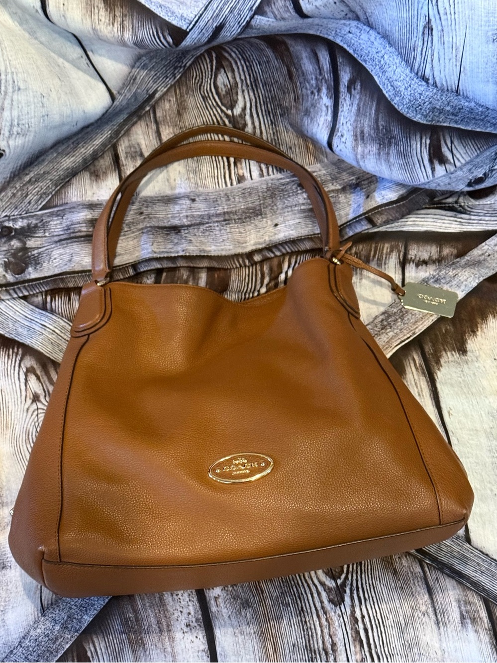 COACH Edie 31 Brown Leather Shoulder Tote